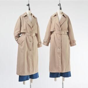 Vintage 90s Light Brown Windbreaker Trench Coat with Belt size M